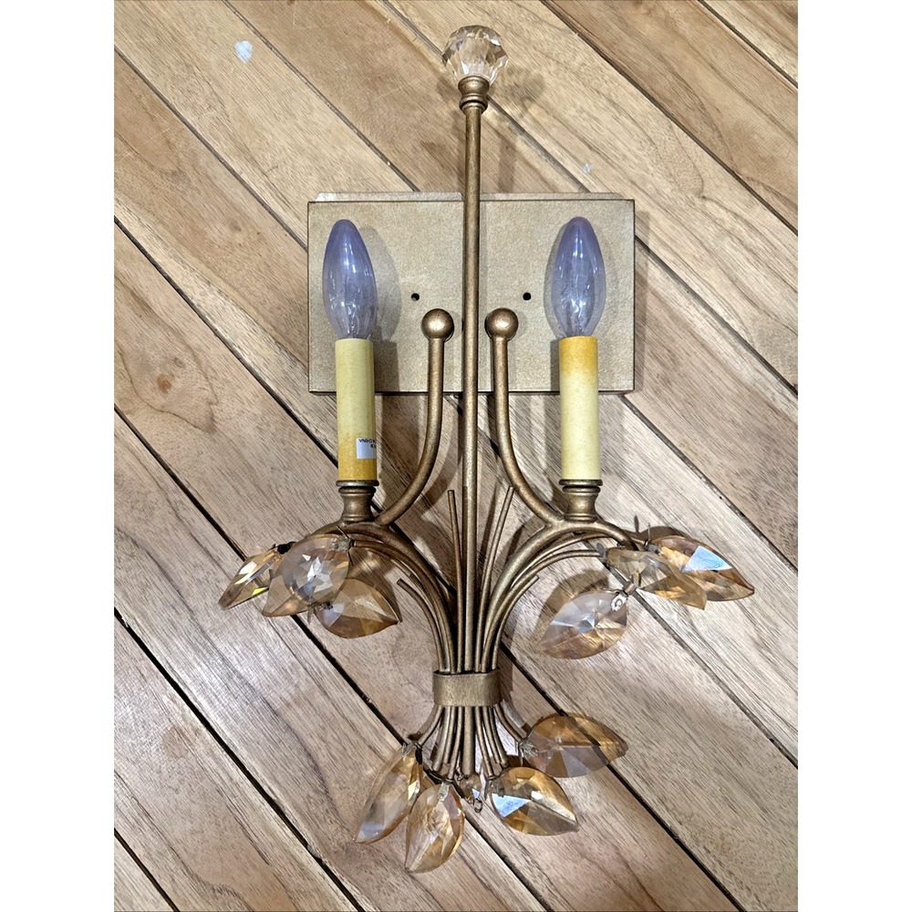 Vintage Solid Brass Double Arm Wall Sconce Oval Backplate Scrolled Candle Holder